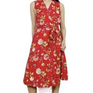 Pendleton red midi dress. Red with flowers and matching belt.  Size 8
